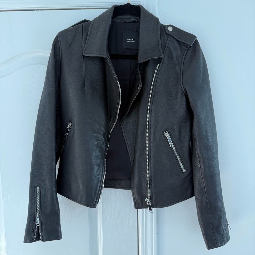 Designer Black Leather Jacket with Zipper Details